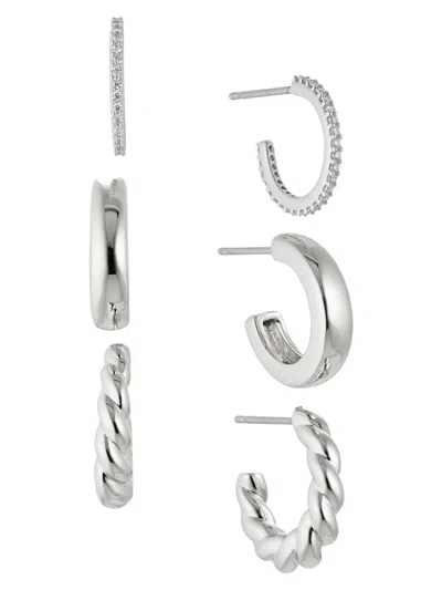 Adriana Orsini Women's 3-piece Rhodium Plated Huggie Earrings In Metal