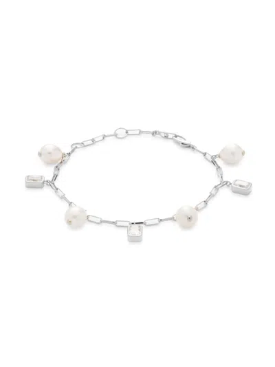 Adriana Orsini Women's Alexandria Shakey Rhodium Plated Sterling Silver, 7.5-8mm Freshwater Pearl & Cubic Zirconia