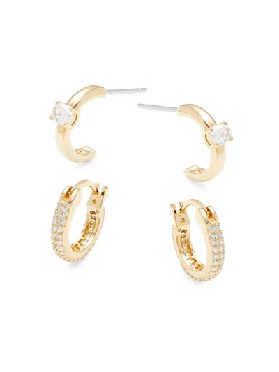 Adriana Orsini Women's Danya Set Of 2 Goldtone & Cubic Zirconia Huggie Earrings