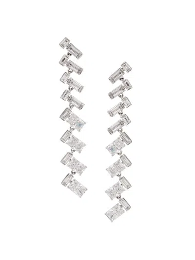 Adriana Orsini Women's Gwen Rhodium-plated & Cubic Zirconia Herringbone Drop Earrings In Pattern