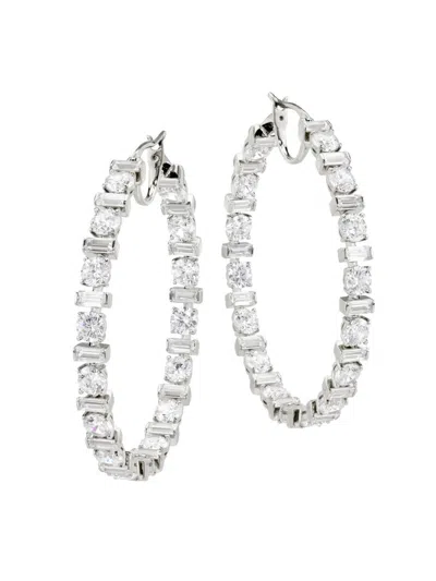 Adriana Orsini Women's Gwen Rhodium-plated & Cubic Zirconia Hoop Earrings In Silver