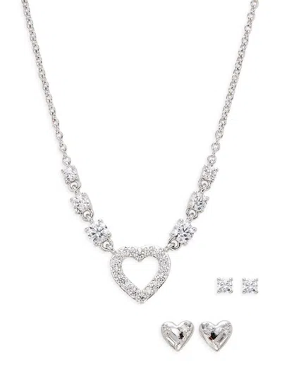 Adriana Orsini Women's Heart Adore 3-piece Rhodium Plated & Cubic Zirconia Necklace & Earring Set In Metallic