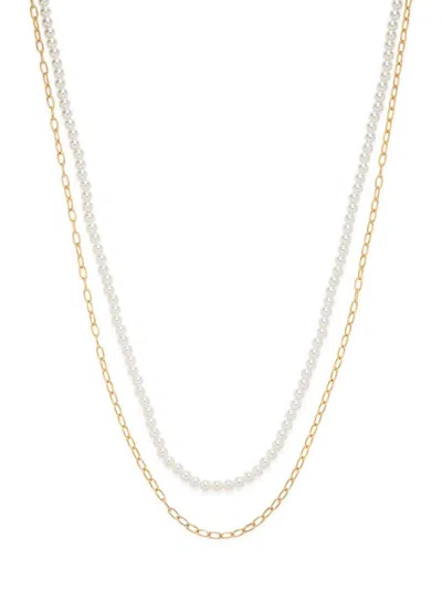 Adriana Orsini Women's La Vie 18k Goldplated, Faux Pearl & Cubic Zirconia Layered Necklace In Brass
