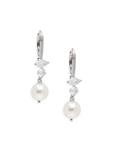 Adriana Orsini Women's Leah Rhodium Plated, 8mm Freshwater Pearl & Cubic Zirconia Drop Earrings In Brass