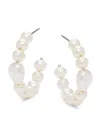 Adriana Orsini Women's Lucca Rhodium Plated 5-7mm Freshwater Pearl & Cubic Zirconia Half Hoop Earrings In White