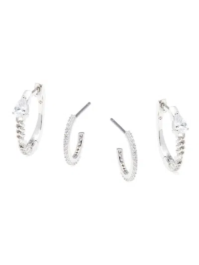 Adriana Orsini Women's Lucca Set Of 2 Rhodium Plated & Cubic Zirconia Huggie Earrings In Neutral