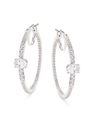 Adriana Orsini Women's Nolita Rhodium Plated & Cubic Zirconia Hoop Earrings In Brass