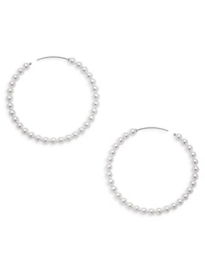 Adriana Orsini Women's Perle Rhodium Plated & Simulated Pearl Large Hoop Earrings In Brass