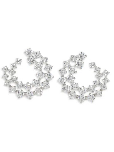 Adriana Orsini Women's Rhodium Plated & Cubic Zirconia Double Circle Earrings In Brass