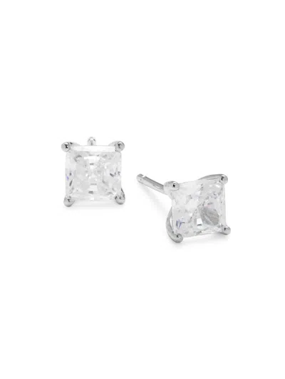 Adriana Orsini Women's Rhodium Plated Sterling Silver & Cubic Zirconia Square Stud Earrings