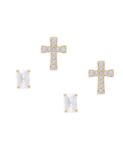 Adriana Orsini Women's Set Of 2 18k Goldplated & Cubic Zirconia Cross Studs Earrings Set In Brass