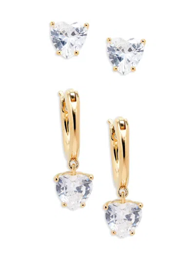 Adriana Orsini Women's Set Of 2 18k Goldplated & Cubic Zirconia Heart Earrings In Brass