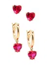 Adriana Orsini Women's Set Of 2 18k Goldplated & Cubic Zirconia Heart Earrings In Brass