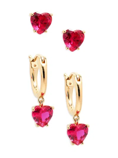 Adriana Orsini Women's Set Of 2 18k Goldplated & Cubic Zirconia Heart Earrings In Brass