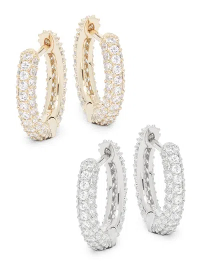 Adriana Orsini Women's Set Of 2 Goldtone & Crystal Huggie Hoop Earrings In White
