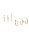 Adriana Orsini Women's Set Of 3 Goldtone & Cubic Zirconia Earrings In Metal