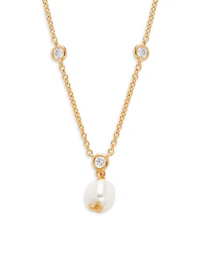 Adriana Orsini Women's Sweet Pea 18k Goldplated, Simulated Pearl & Cubic Zirconia Drop Necklace In Brass
