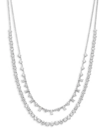 Adriana Orsini Women's Tezoro Convertible Rhodium Plated Cubic Zirconia Dual Strand Necklace In Brass