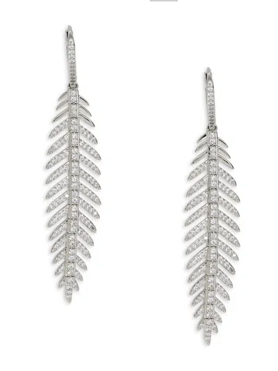 Adriana Orsini Women's Vanessa Rhodium Plated & Cubic Zirconia Feather Dangle Earrings In Brass