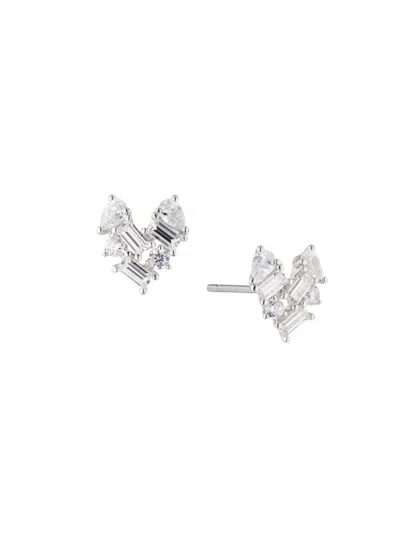 Adriana Orsini Women's Vday Rhodium Plated & Cubic Zirconia Heart Stud Earrings In Metal