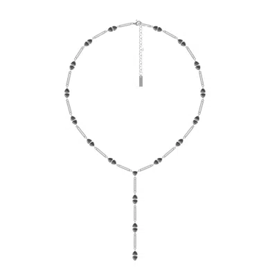 Adriana Pappas Designs Women's Black / Silver Gemstone Links Lariat - Rhodium In Multi