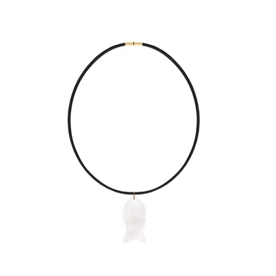 Adriana Pappas Designs Women's Black / White Quartz Fish Choker- Black Cord In Multi