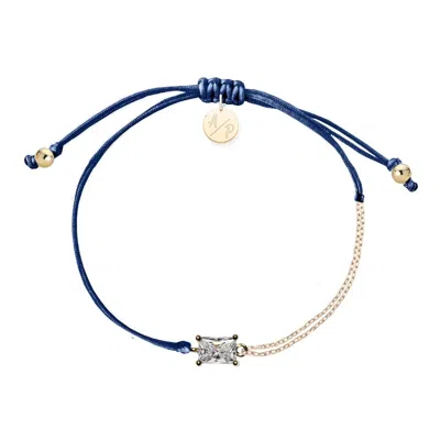 Adriana Pappas Designs Women's Blue Cz Emerald Cut Bracelet On Colored Cord - Navy