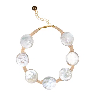 Adriana Pappas Designs Women's Brown Coin Pearl Anklet On Colored Cord - Tan