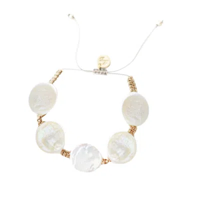 Adriana Pappas Designs Women's Brown Coin Pearl Bracelet On Colored Cord - Tan