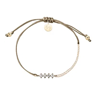 Adriana Pappas Designs Women's Brown Cz Crystal Bar Bracelet On Colored Cord - Cappuccino