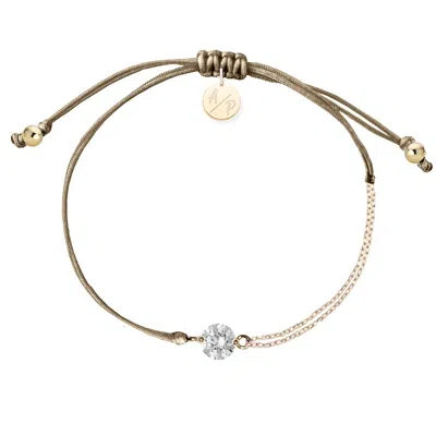 Adriana Pappas Designs Women's Brown Cz Solitaire Bracelet On Colored Cord - Cappuccino