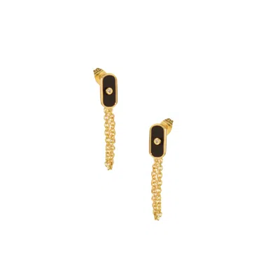 Adriana Pappas Designs Women's Chained Tablet Studs - Black Enamel