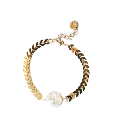 Adriana Pappas Designs Women's Chevron Pearl Bracelet In Yellow