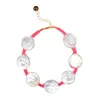 Adriana Pappas Designs Women's Coin Pearl Anklet On Colored Cord - Hot Pink In Pink