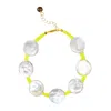 Adriana Pappas Designs Women's Coin Pearl Anklet On Colored Cord - Neon Yellow In Yellow