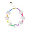 Adriana Pappas Designs Women's Coin Pearl Anklet On Colored Cord - Rainbow In Yellow