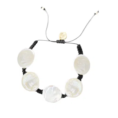 Adriana Pappas Designs Women's Coin Pearl Bracelet On Colored Cord - Black