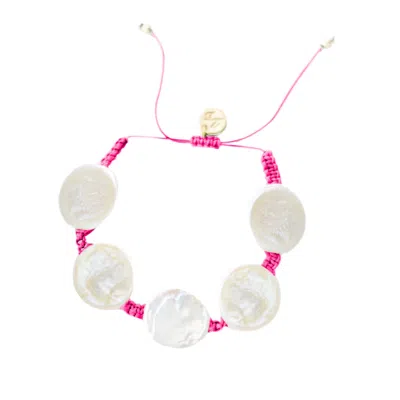 Adriana Pappas Designs Women's Coin Pearl Bracelet On Colored Cord - Hot Pink