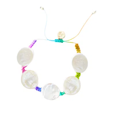 Adriana Pappas Designs Women's Coin Pearl Bracelet On Colored Cord - Rainbow In Yellow