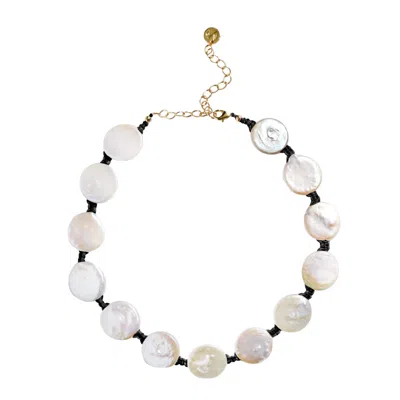 Adriana Pappas Designs Women's Coin Pearl Choker On Colored Cord - Black