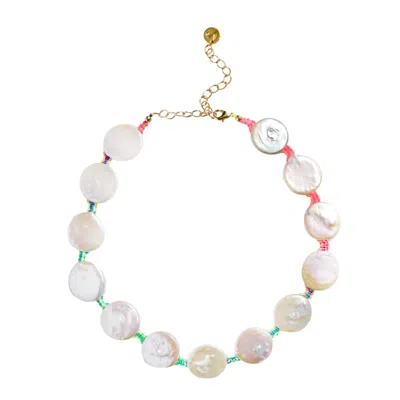 Adriana Pappas Designs Women's Coin Pearl Choker On Colored Cord - Rainbow In Yellow