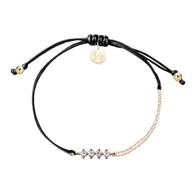 Adriana Pappas Designs Women's Cz Crystal Bar Bracelet On Colored Cord - Black