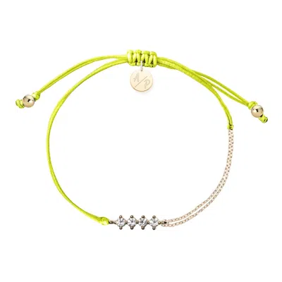 Adriana Pappas Designs Women's Cz Crystal Bar Bracelet On Colored Cord - Neon Yellow