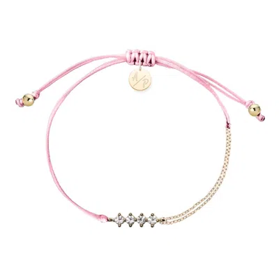 Adriana Pappas Designs Women's Cz Crystal Bar Bracelet On Colored Cord - Pink