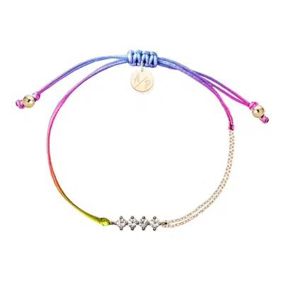 Adriana Pappas Designs Women's Cz Crystal Bar Bracelet On Colored Cord - Rainbow In Yellow