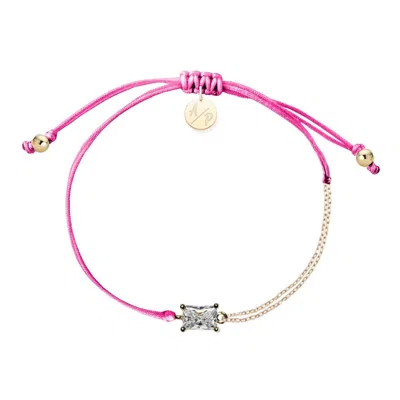 Adriana Pappas Designs Women's Cz Emerald Cut Bracelet On Colored Cord - Hot Pink