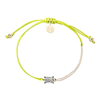 Adriana Pappas Designs Women's Cz Emerald Cut Bracelet On Colored Cord - Neon Yellow
