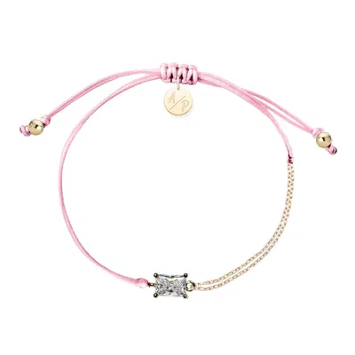 Adriana Pappas Designs Women's Cz Emerald Cut Bracelet On Colored Cord - Pink
