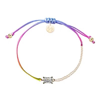 Adriana Pappas Designs Women's Cz Emerald Cut Bracelet On Colored Cord - Rainbow In Yellow
