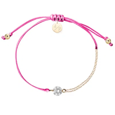 Adriana Pappas Designs Women's Cz Solitaire Bracelet On Colored Cord - Hot Pink